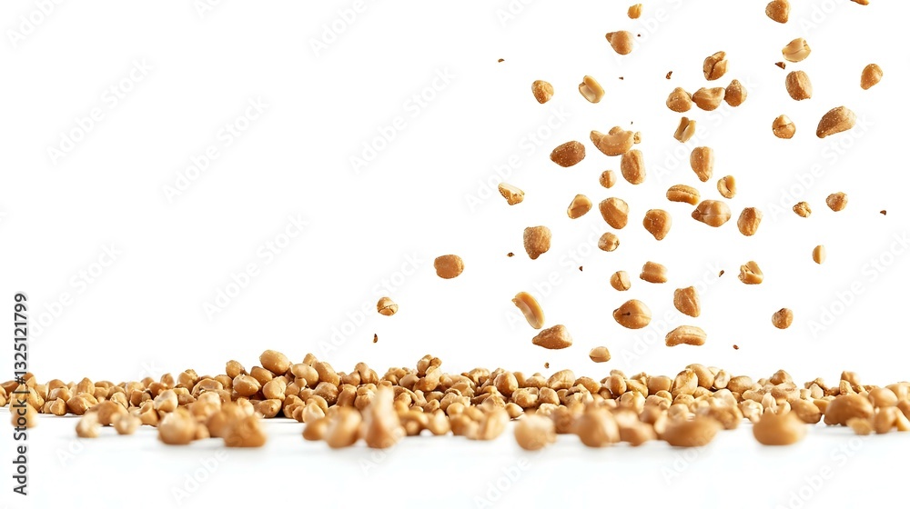 Peeled peanuts levitate on a white background Peeled peanuts levitate on a white background