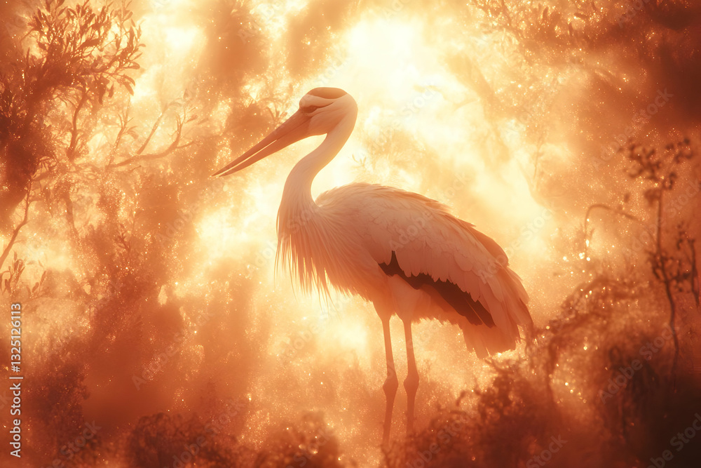 Fototapeta premium Majestic Crane In Golden Forest