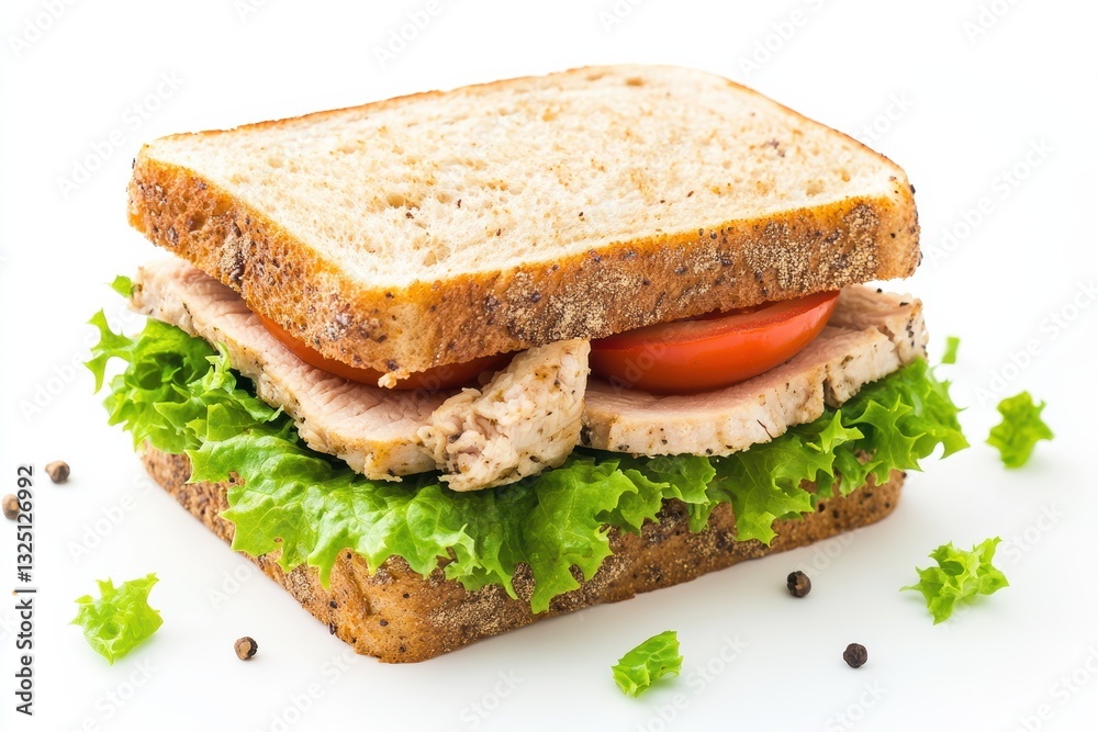 Delicious turkey sandwich with fresh lettuce and tomato on multigrain bread Delicious turkey sandwich with fresh lettuce and tomato on multigrain bread