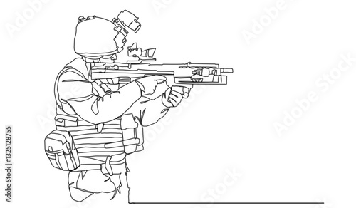 Line art illustration of a soldier