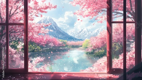 Beautiful cherry blossom flower and vintage building in Spring.