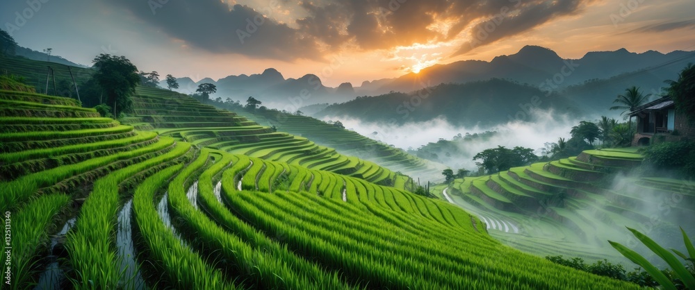 Terraced rice fields in Mu Cang Chai, YenBai Province situated in the Northwest.