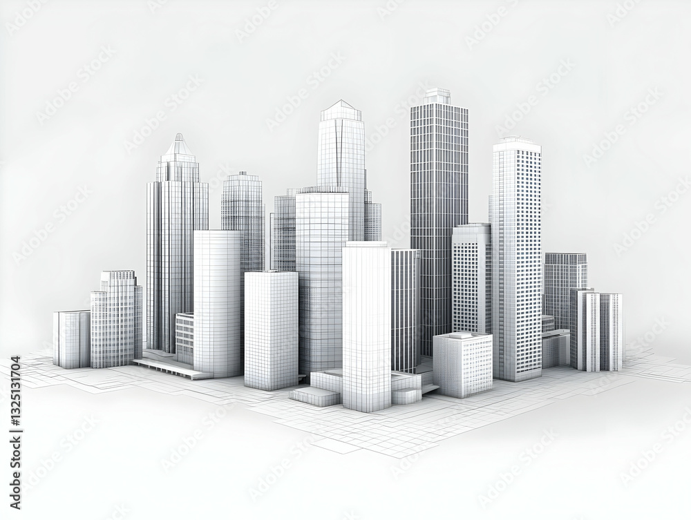 Obraz premium Wireframe Cityscape 3D Render