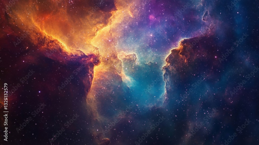 Fototapeta premium Vibrant Cosmic Nebula with Orange, Blue, and Purple Hues
