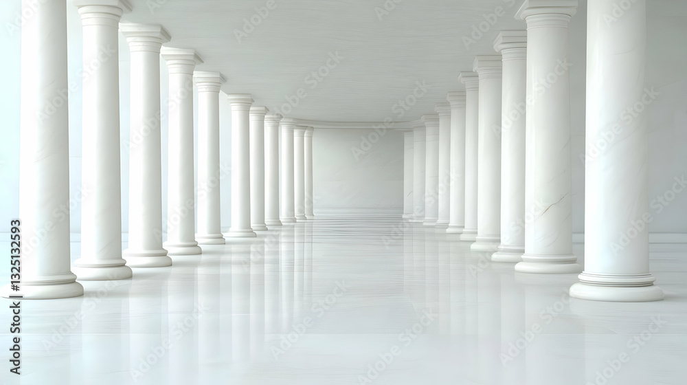 3D Render White Marble Columns Corridor Background 3D Render White Marble Columns Corridor Background