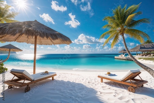 Stunning Beachfront Escape with White Sandy Shores and Crystal Clear Blue Waters Under Sunny Skies