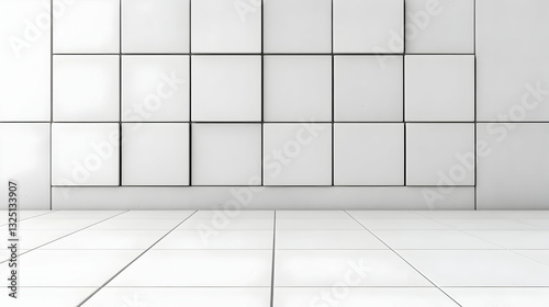 Clean White Tile Floor and Wall 3D Render