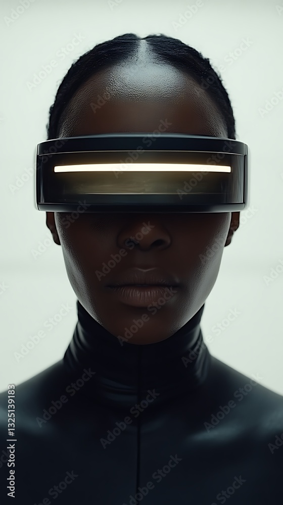 A Person Wearing Futuristic Goggles Looks Directly at the Viewer A Person Wearing Futuristic Goggles Looks Directly at the Viewer