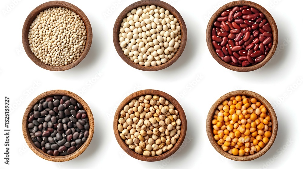 Fototapeta premium Set of natural food high in protein on white