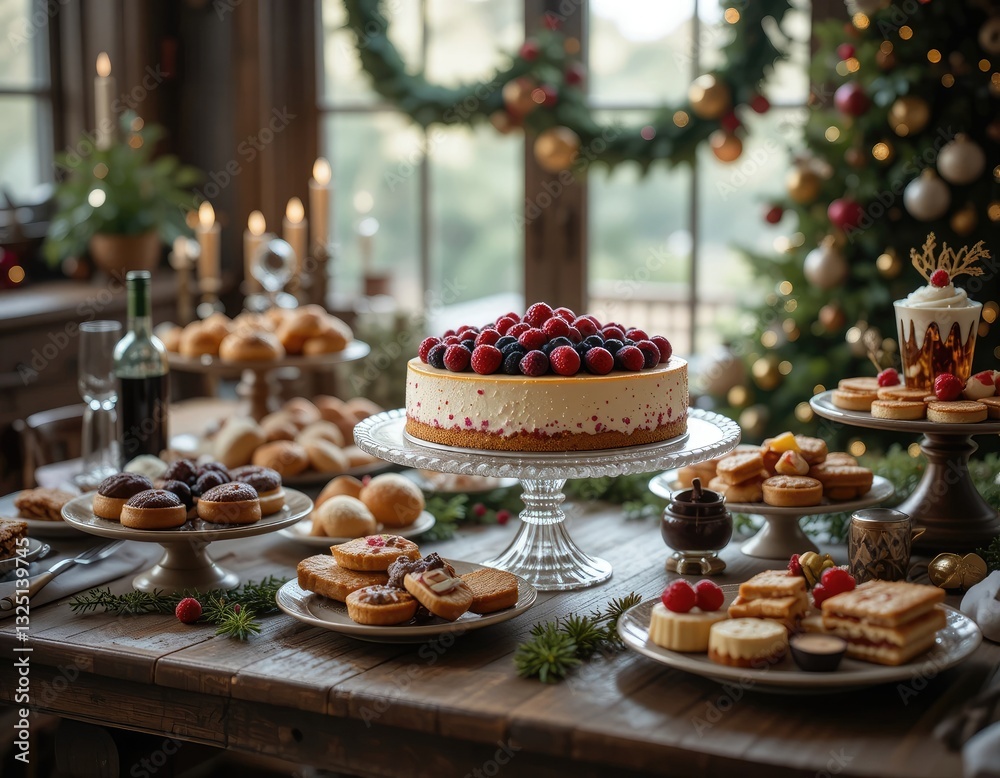 Holiday Dessert Table Featuring Cake, Cookies, and Christmas Tree Holiday Dessert Table Featuring Cake, Cookies, and Christmas Tree