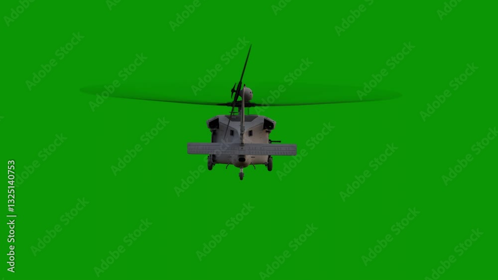 Helicopter flying toward the camera at high speed, suitable for fast-paced action and adventure films.