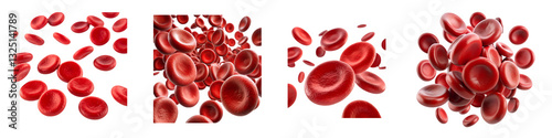 Vibrant red blood cells flow isolated on a transparent background.