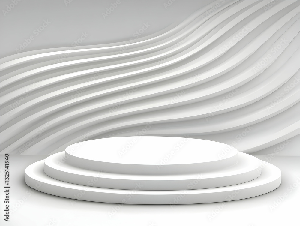 Obraz premium Abstract 3D White Wave Background with Platform
