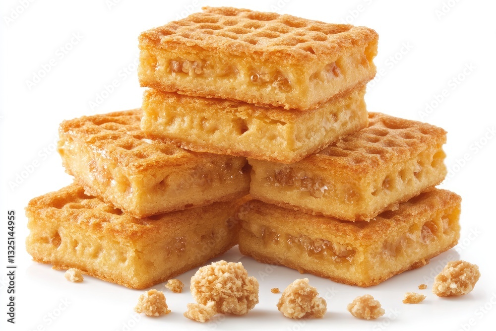 Stacked honey-coated squares with crunchy topping Stacked honey-coated squares with crunchy topping