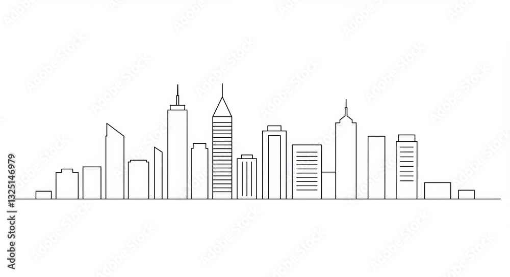 Fototapeta premium Minimalist city skyline outline on white background