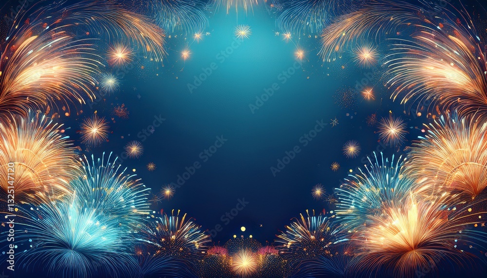 Fototapeta premium abstract border frame of colorful fireworks and sparklers background with copy space