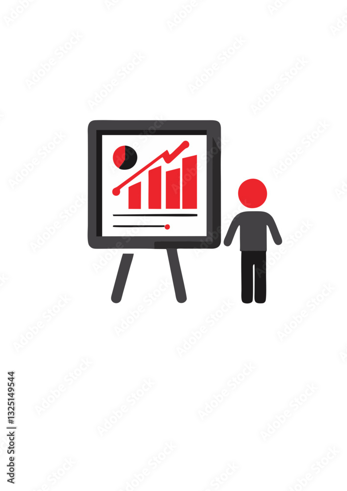 Presentation icon with person and chart in black style for websites and digital content with copy space Presentation icon with person and chart in black style for websites and digital content with copy space