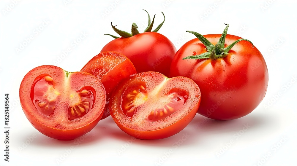 photorealistic photo of tomato slices and whole photorealistic photo of tomato slices and whole