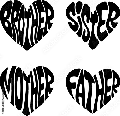 Family Relationship Hearts - Brother, Sister, Mother, Father Vector