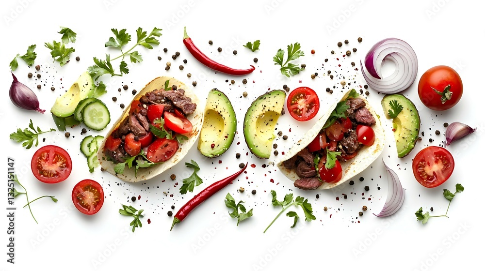 Mexican tacos with beef tomatoes avocado chilli Mexican tacos with beef tomatoes avocado chilli