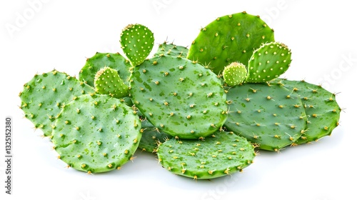 fresh green cactus leaf nopales on white