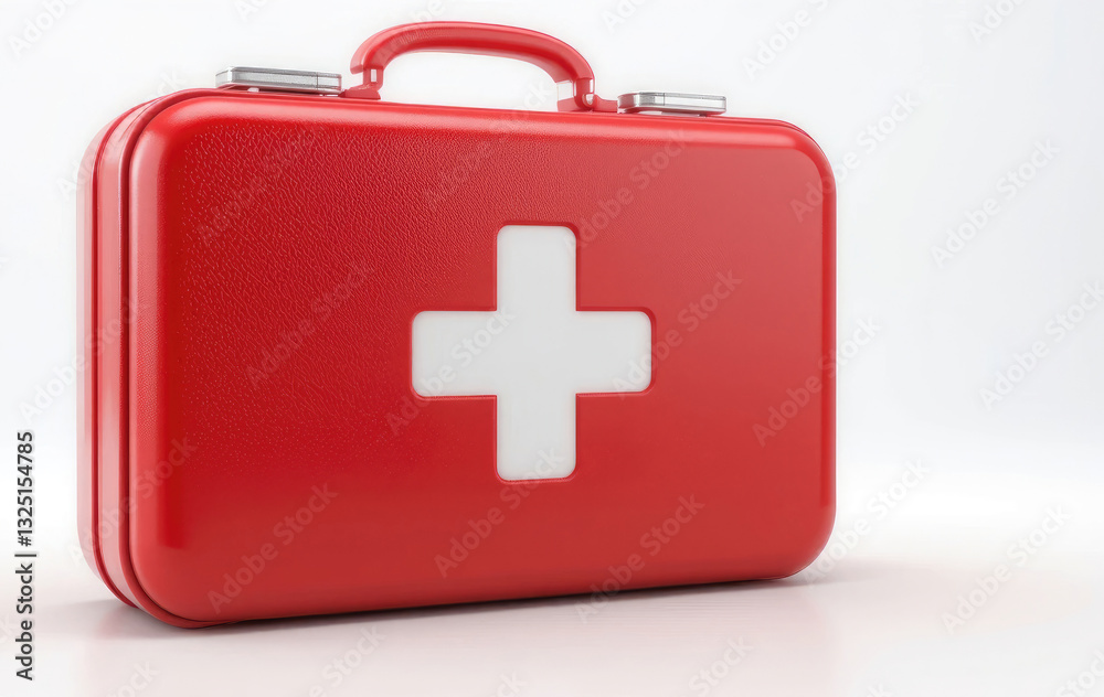 Obraz premium Red First Aid Kit with White Cross for Medical Emergency Use