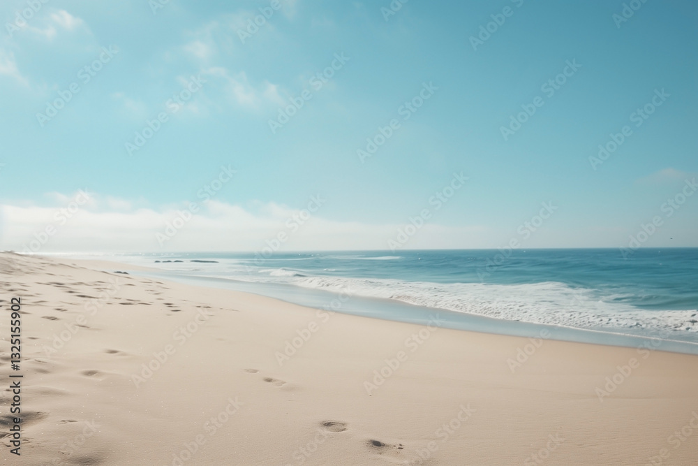 A tranquil ocean coastline featuring soft sand, clear blue skies, and gentle waves under the warmth of the sun. Captures the serenity and beauty of nature by the sea. A tranquil ocean coastline featuring soft sand, clear blue skies, and gentle waves under the warmth of the sun. Captures the serenity and beauty of nature by the sea.