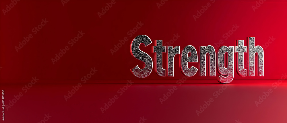 custom made wallpaper toronto digitalSilver Textured Strength Word Art On Rich Red Background In Studio Lighting With Depth And Perspective