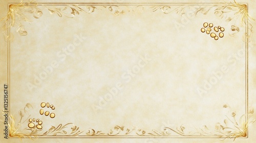Elegant certificate background with embossed paw prints and golden borders for diplomas and awards showcasing a subtle parchment texture