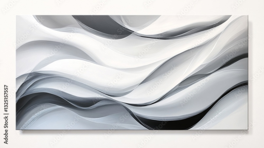 Fototapeta premium Abstract Grayscale Wave Painting with Smooth Curves
