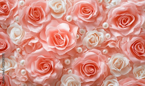 Fototapeta Naklejka Na Ścianę i Meble -  sweet pink rose flowers with pearls for wedding background copy space