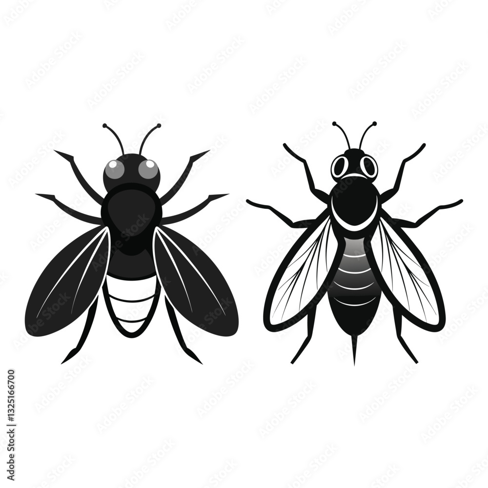 Fototapeta premium a flat illustration of a housefly insect fly, black fly icon, art