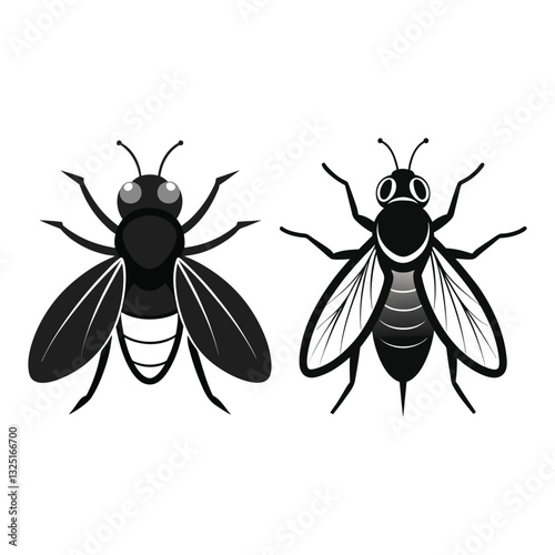 a flat illustration of a housefly insect fly, black fly icon, art