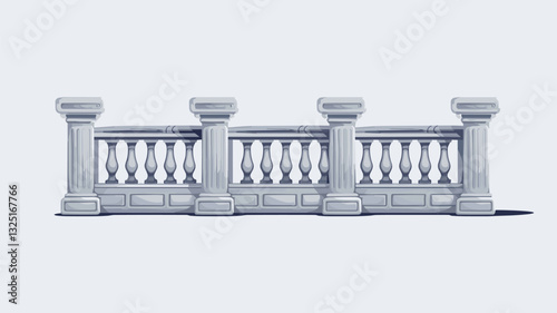 A refined marble railing featuring classic columns and balusters. Ideal for architectural designs, backgrounds, and elegant settings.