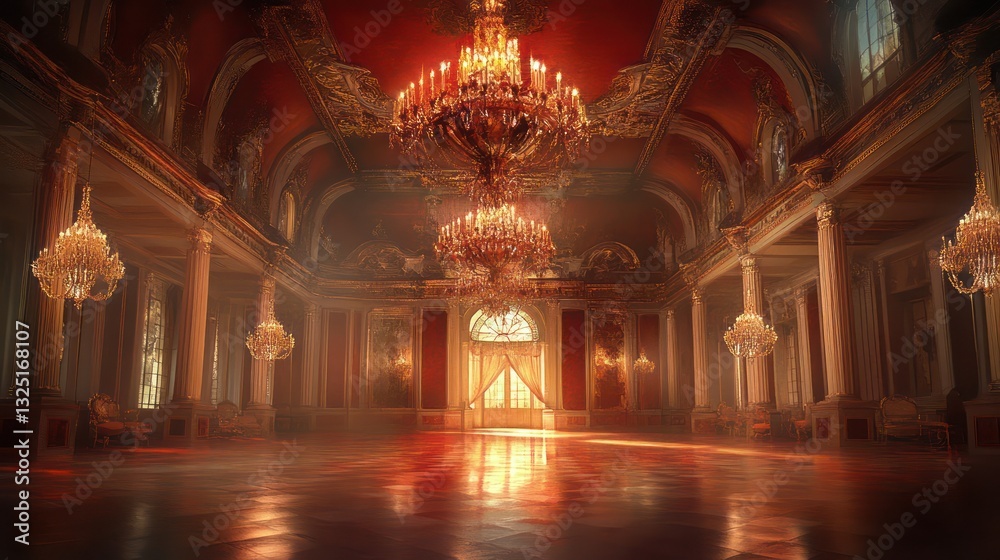 Obraz premium An ornate and luxurious ballroom with several crystal chandeliers