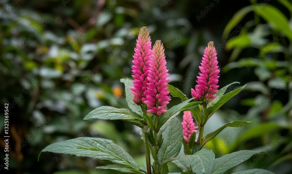 Vibrant pink flowers on green stems against a blurred background of lush foliage, botanical garden, nature scenes, colorful flowers Vibrant pink flowers on green stems against a blurred background of lush foliage, botanical garden, nature scenes, colorful flowers