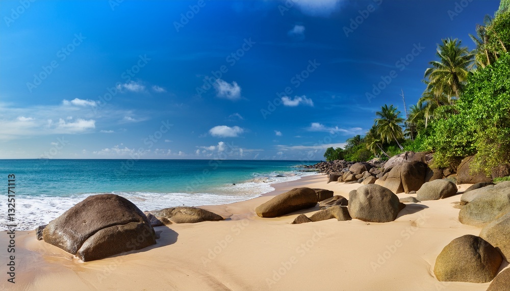 custom made wallpaper toronto digitaltropical beach with golden sand scattered rocks and lush greenery