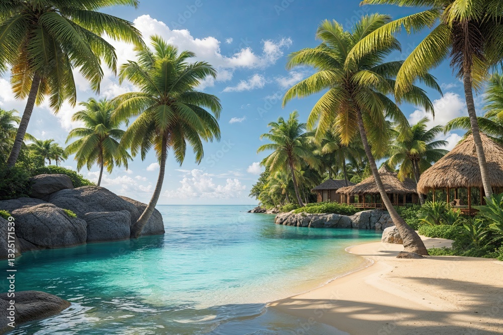 Obraz premium Tropical Paradise with Lush Palm Trees and Pristine Beach for a Perfect Summer Getaway
