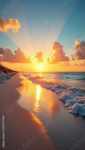 Golden sunrise over Pensacola Beach, soft sands and tranquil Gulf waters , red, dawn