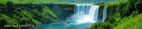 Granni waterfall's tranquil beauty amidst green hills , pure, stream