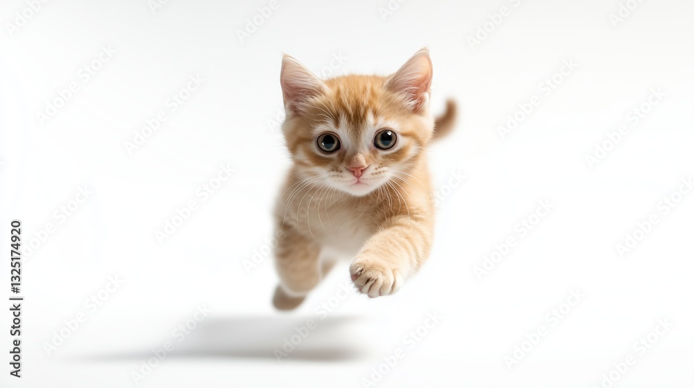 Fototapeta premium Cute running cat on a white background, isolated