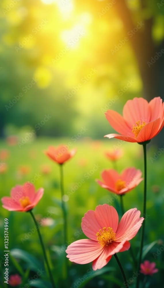 Golden sunlight bathes handmade paper blooms scattered across a tranquil meadow , bloom, wildflower Golden sunlight bathes handmade paper blooms scattered across a tranquil meadow , bloom, wildflower