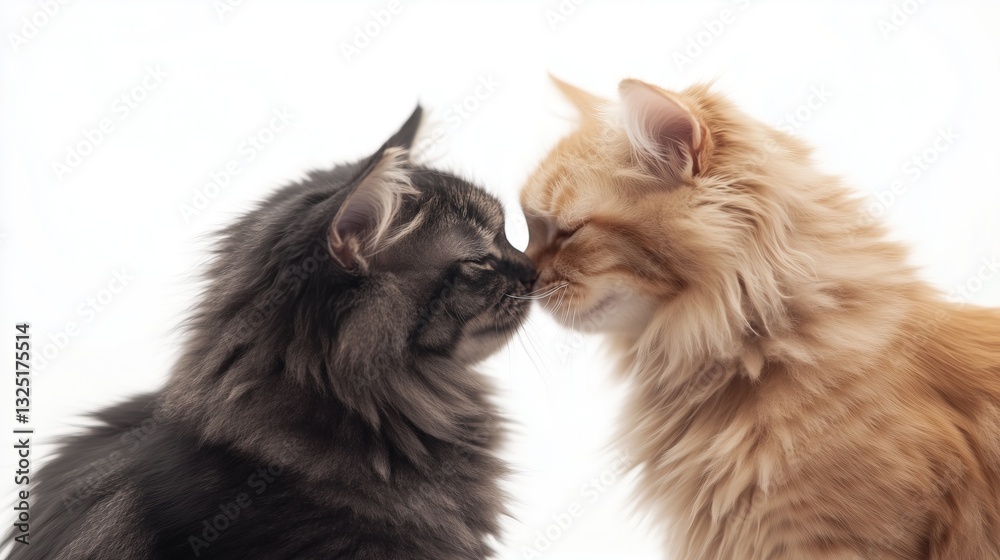 Obraz premium Cute cats kissing with their noses on a white background, isolate