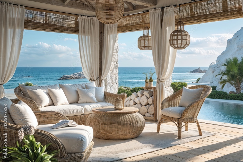 Obraz premium Serene Coastal Product Showcase for a Relaxing Summer Getaway