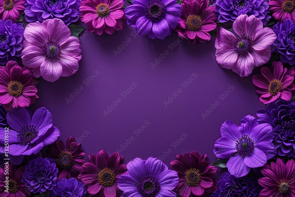 Fototapeta premium Vibrant Purple Floral Canvas Artwork with Bold Pink and Plum Border Design