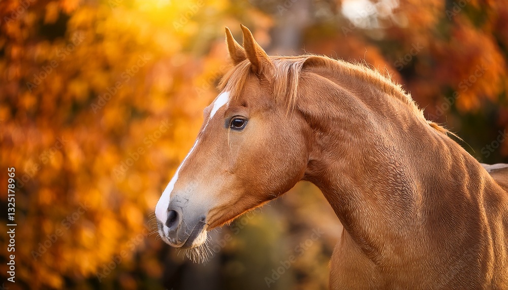 Fototapeta premium portrait of don breed horse in autumn russian golden horse