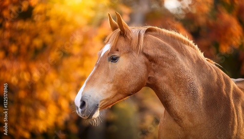 portrait of don breed horse in autumn russian golden horse
