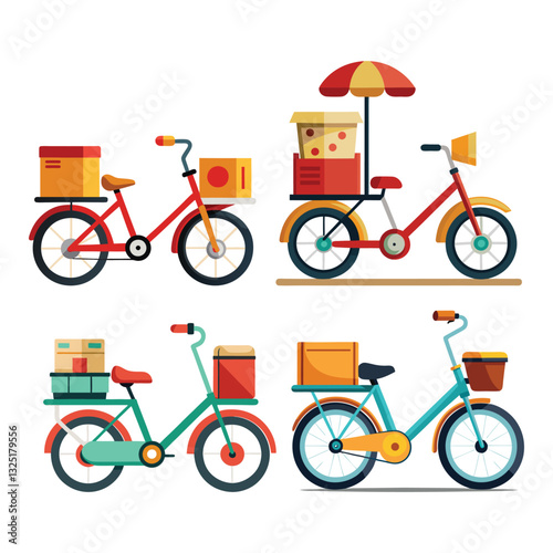 a flat illustration set of a delivery bicycle
