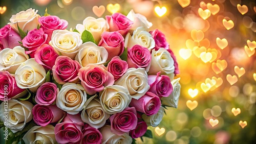 Heart Shaped Rose Bouquet, Pink White Roses, Bokeh Photography, Romantic Flowers, Floral Arrangement
