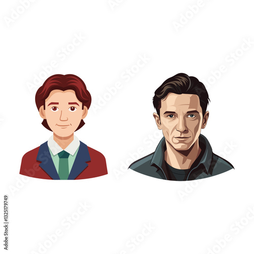 a flat illustration of a handsome man with a clean shave, vector art